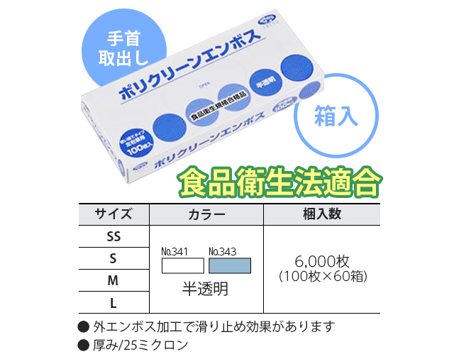 ポリクリーンエンボス　箱入　ブルー　NO.343 Sサイズ 6000枚（100枚×60箱)／ケース - 3